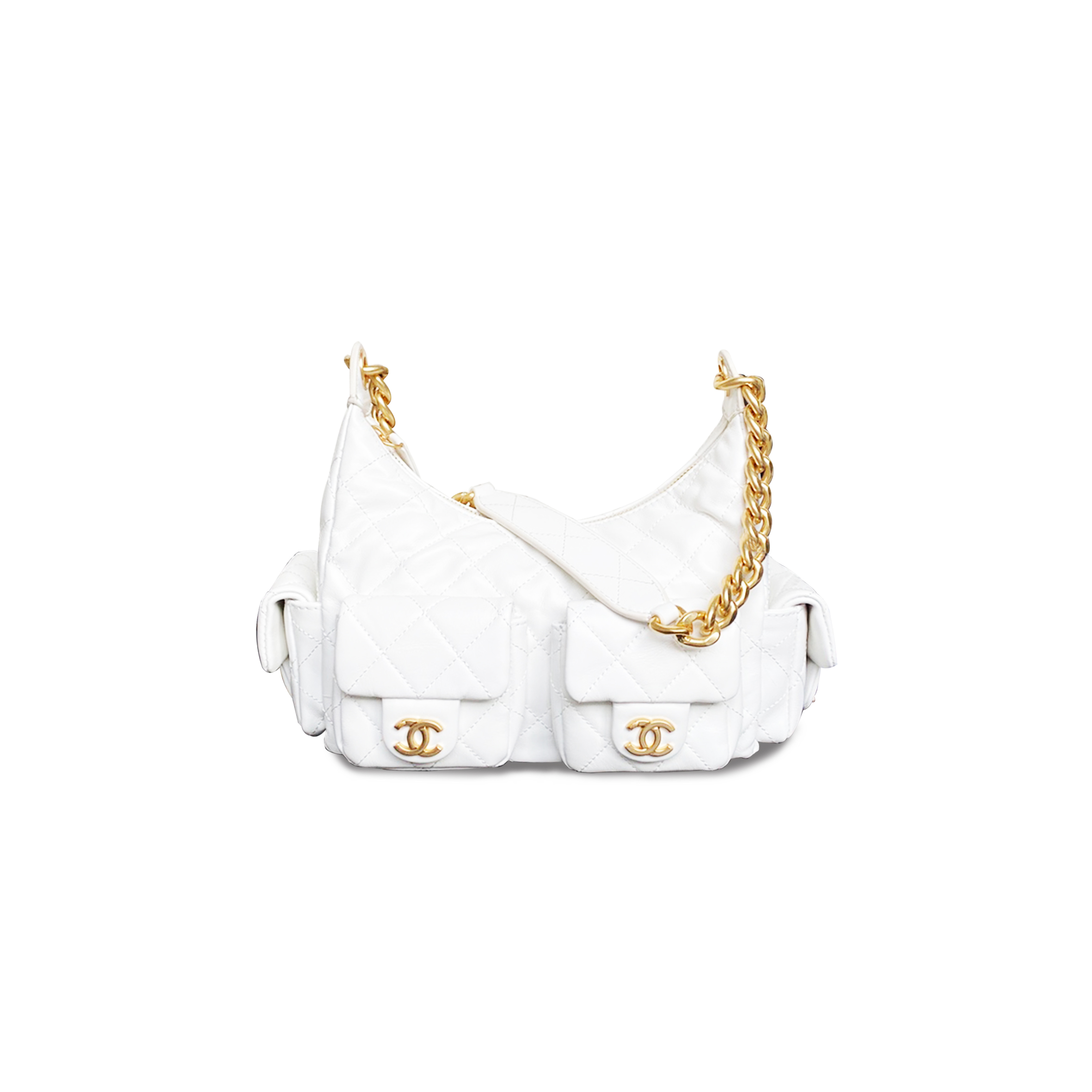 Ch*el shiny lambskin gold-tone metal white as5339 (31*22*15cm)